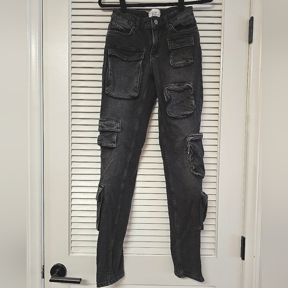 BDG Urban Outfitters - Grey Cargo Cotton Silver Zipper Pockets Skinny Pants